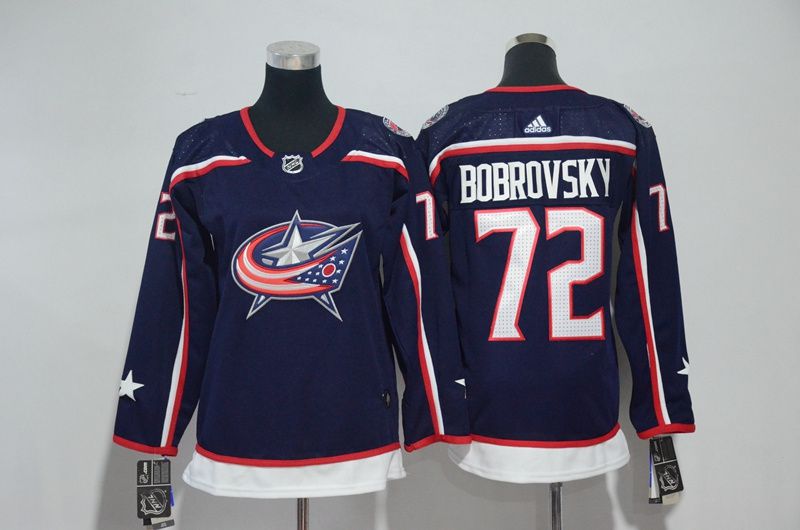 Women Columbus Blue Jackets #72 Bobrovsky Blue Hockey Stitched Adidas NHL Jerseys->women nhl jersey->Women Jersey